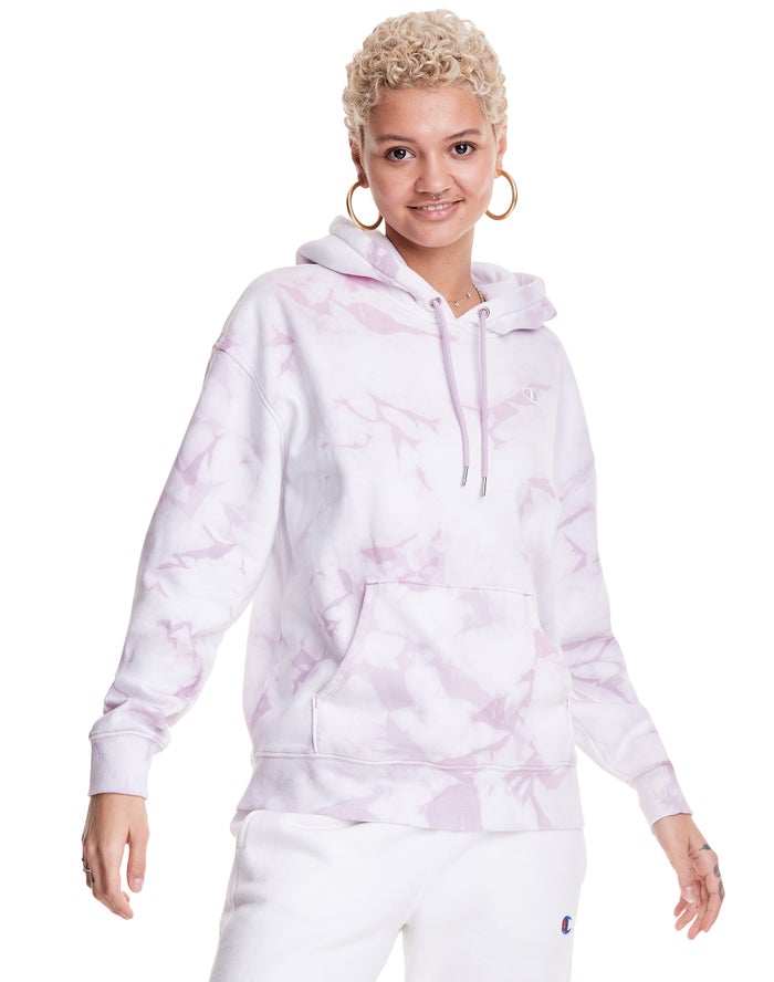 Champion Womens Hoodie NZ - Galaxy Dye White/Pink ( 9132-BXUZP )